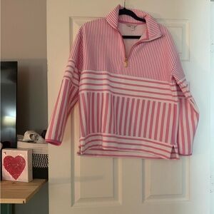 Crown & Ivy Pink and White Striped Quarter Zip